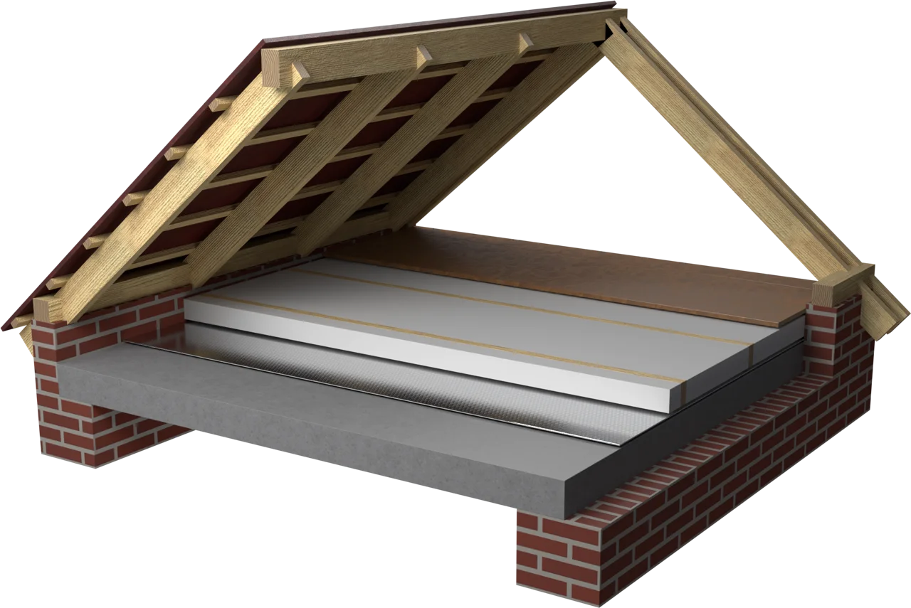 Concrete slab in the unheated attic, with walkable boarding