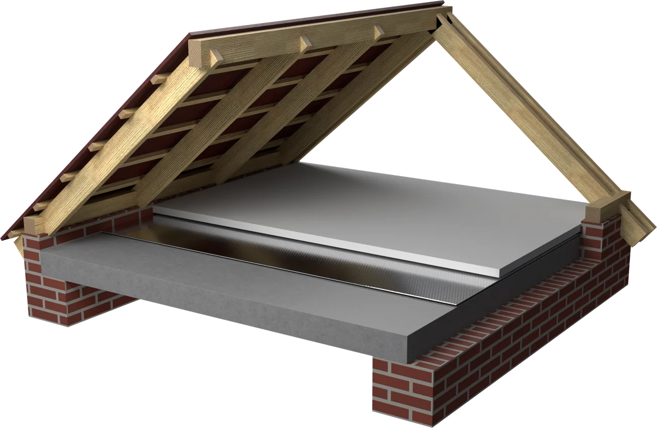 Concrete slab in the unheated attic, without walkable boarding