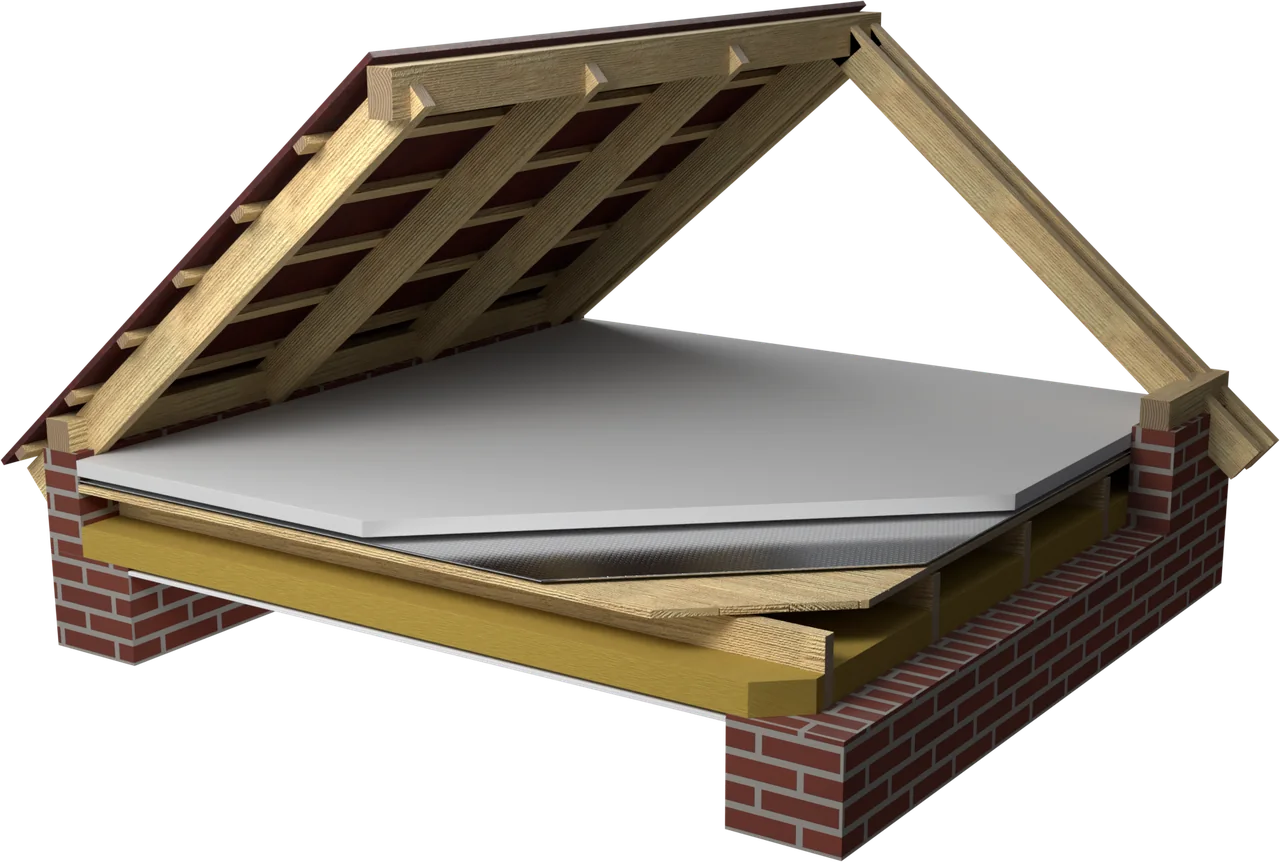 Timber floor slab in the unheated attic, without walkable boarding